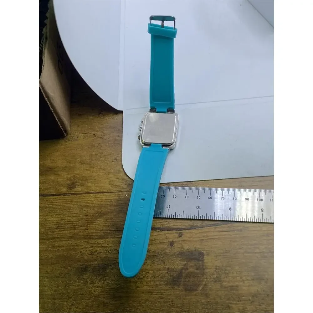 Womens Blue Turquoise Rubber Tank Watch Works New Battery